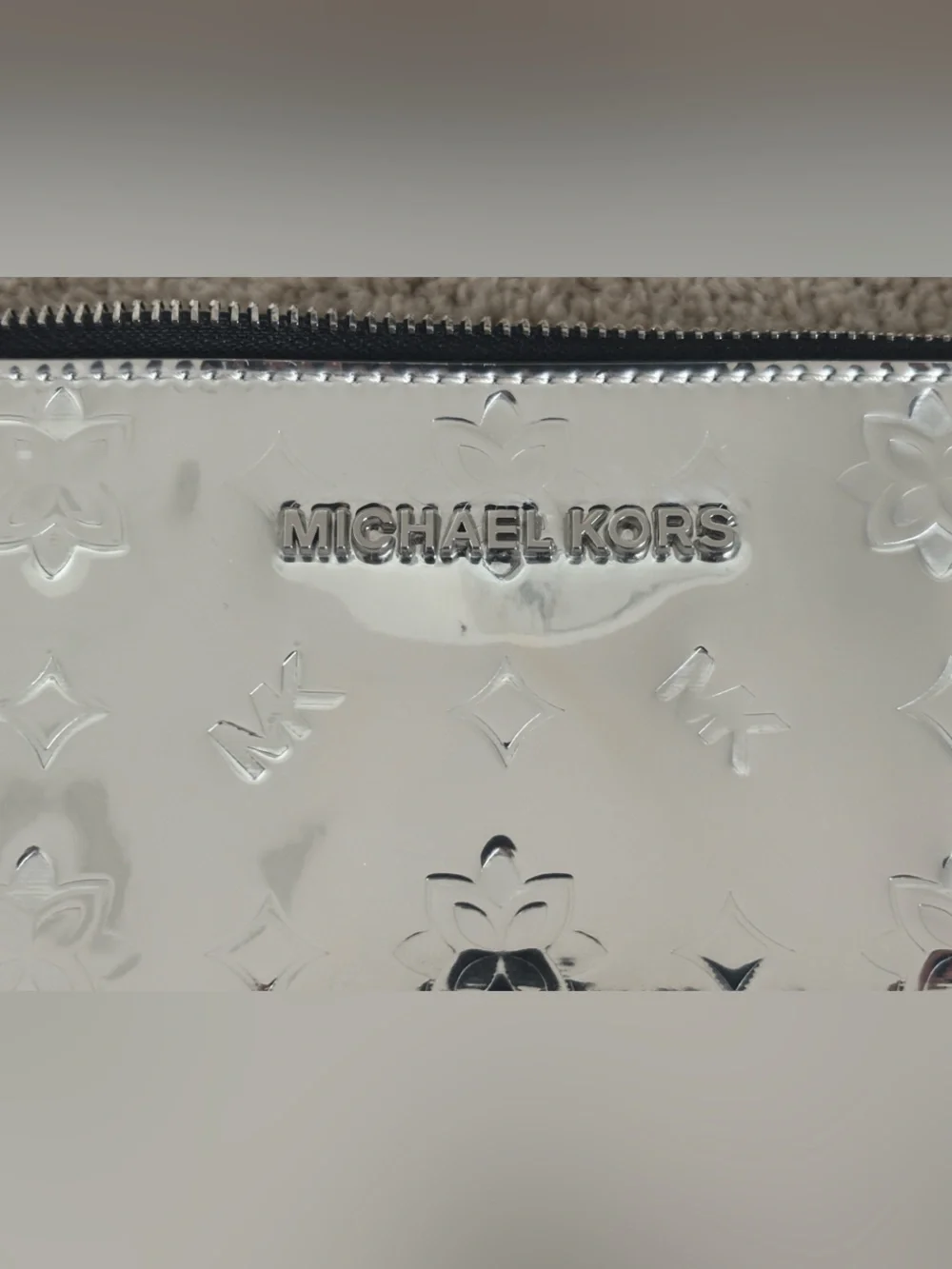 Michael Kors Metallic Silver Embossed Wristlet Pouch - Picture 4 of 4